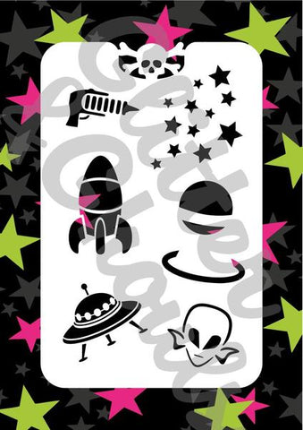 Glitter & Ghouls Stencils OUTTA SPACE 9 x 14cm - Looney Bin Products 