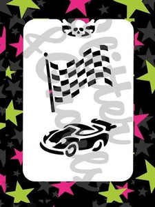 Glitter & Ghouls Stencils FLAG & RACE CAR 8 x 10cm - Looney Bin Products 